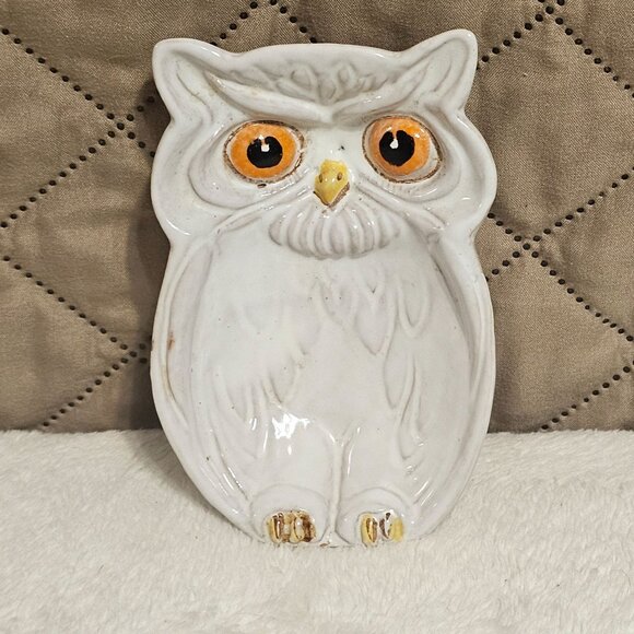 4.5 Inch White Owl Pottery Trinket Dish Made in Italy - Picture 3 of 5